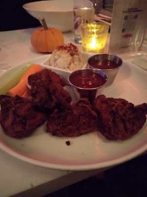 Maitake wings with potato salad  at P.S. Kitchen in New York City