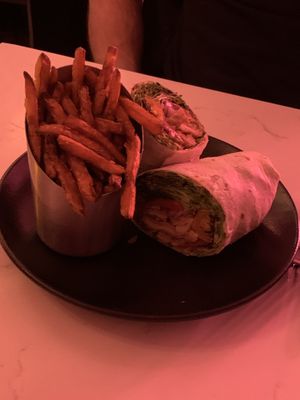 Chicken Caesar Salad Wrap and sweet potato fries   at P.S. Kitchen in New York City