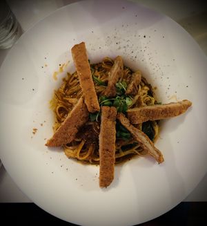 Linguine Marinara with Crispy Chkn   at P.S. Kitchen in New York City