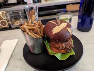 Buffalo Maitake Burger and Truffle Fries at P.S. Kitchen in New York City