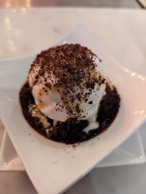 Chocolate brownie with ice cream at P.S. Kitchen in New York City