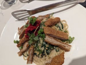 Linguine Alfredo + extra chicken - quite nice at P.S. Kitchen in New York City