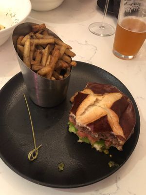 Impossible bleu burger with truffle fries at P.S. Kitchen in New York City