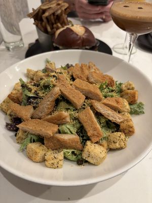 It doesn’t look like much in the photo, but this was the best Caesar salad I’ve ever had! I added the vegan chicken to make it a meal   at P.S. Kitchen in New York City