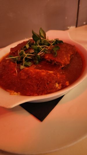 Lasagna - with micro basil. Hearty portion! at P.S. Kitchen in New York City