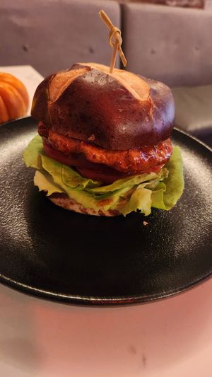 Thai chicken sandwich on pretzel roll at P.S. Kitchen in New York City
