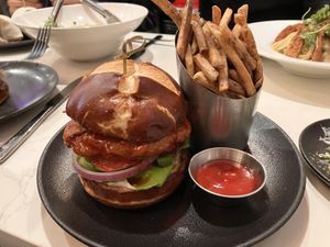 Thai chicken sandwich and truffle friess  at P.S. Kitchen in New York City