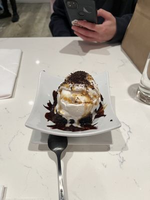 Brownie with ice creamm  at P.S. Kitchen in New York City