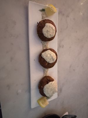 Crab cakes  at P.S. Kitchen in New York City