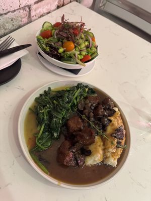 Seitan Beef Marsala and House Salad w/edamame   at P.S. Kitchen in New York City