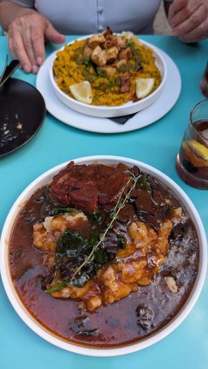 Paella + mushroom gravy steak at P.S. Kitchen in New York City