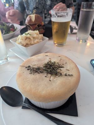 Pie and mash (as you do), burger and salad at P.S. Kitchen in New York City