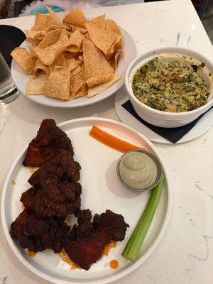 maitake wings and spinach artichoke dip at P.S. Kitchen in New York City