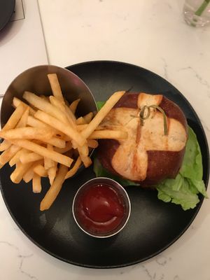 PS Burger and truffle fries. Yum! at P.S. Kitchen in New York City