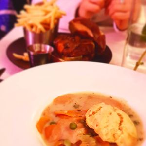 Chicken pot pie and impossible burger  at P.S. Kitchen in New York City