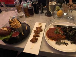 PS Burger, crispy artichoke and lasagne at P.S. Kitchen in New York City