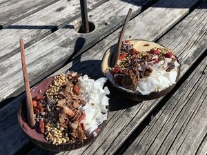 Açai Bowls 🤤 Left: “Amazonian Açai” Right: “Nutty Maca”  at Dripping Bowl - Food Trailer in Wanaka