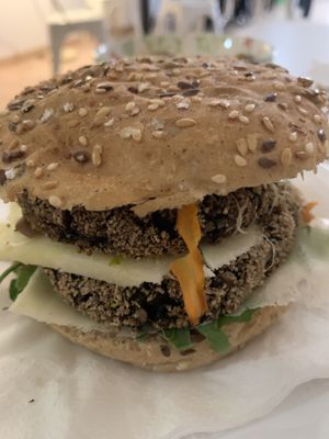 Mushroom burger with vegan cheese  at El Secret in Falset