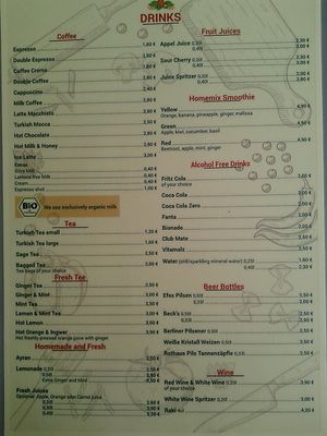 Menu options at Pi Mediterran in Berlin