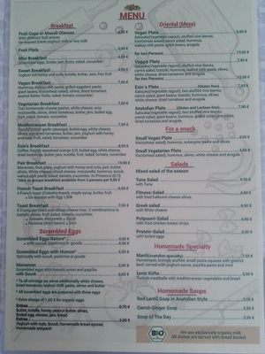 Menu at Pi Mediterran in Berlin