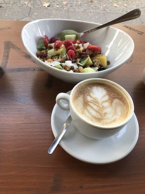Müsli and cappuccino  at Milch&Zucker in Berlin