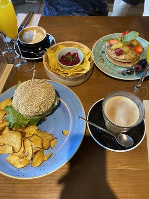 Vegan burger, nachos and pancakes   at Zenith in Porto