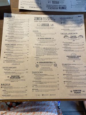 Menu  at Zenith in Porto