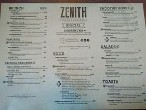 Menu at Zenith in Porto