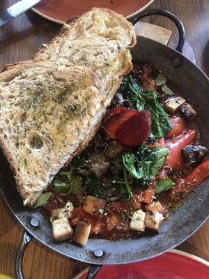Vegan shakshuka with tofu, mushroom and spinach  at Zenith in Porto