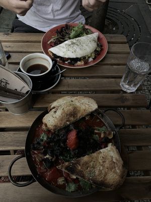 Vegan shakshuka and vegan tapioca  at Zenith in Porto