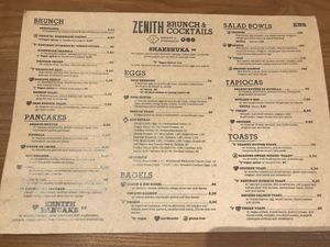 Brunch menu with lots of vegan options  at Zenith in Porto