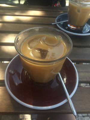 Vegan iced caramel coffee  at Zenith in Porto