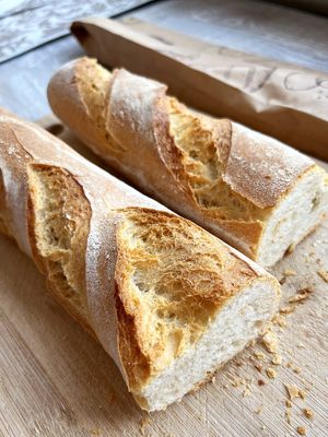 Delivered fresh vegan baguette at Crumbs Bread Factory - Mesrop Mashtots in Yerevan