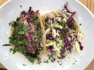 Top-mushroom taco Bottom-fried avocado taco at Seabirds Kitchen in Long Beach