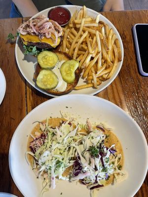 Bbq burger, avocado tacos  at Seabirds Kitchen in Long Beach