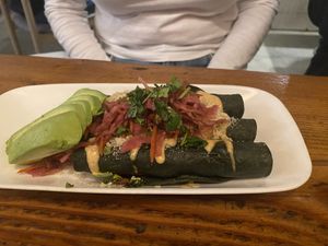 Purple taquitos   at Seabirds Kitchen in Long Beach