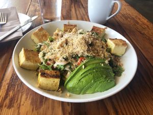 Warm Cauliflower Salad with optional avocado. Super delicious!!   at Seabirds Kitchen in Long Beach