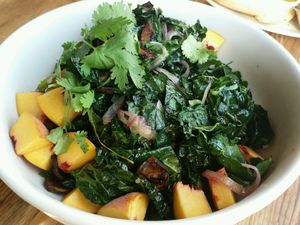 kale and peach salad at Seabirds Kitchen in Long Beach