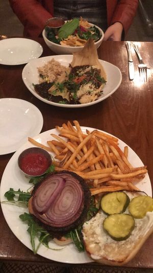 Beet burger, jack fruit enchilada, and bowl SOO GOOD at Seabirds Kitchen in Long Beach