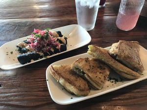 Purple taquitos & grilled cheese   at Seabirds Kitchen in Long Beach