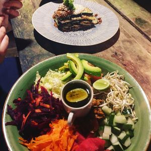 lasagne and soul bowl (contains honey) at Captain Coconuts in 