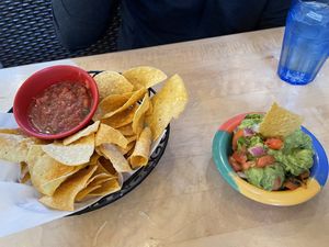 Chips and salsa with guac  at Ed's Cantina & Grill in Estes Park