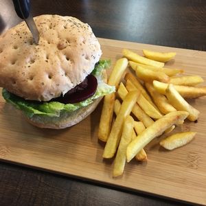 Read bean burger at Red Brik caffe in Albury