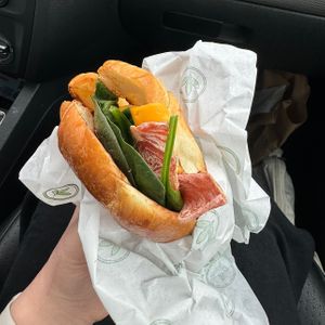 bacon, egg & cheese croissant #Veganuary at Plant Power Fast Food - Encinitas in Encinitas