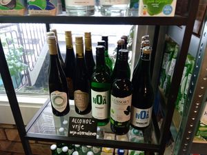 Alcohol-free wines (some of which are clearly labelled as vegan) at Mimint Bio Market in Arnhem