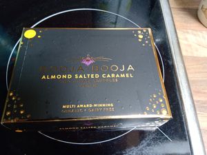 Box of Booja Booja almond salted caramel truffles at Mimint Bio Market in Arnhem