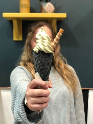 Green Tea Ice Cream w/ Black Cone at Malvy's Shakes in Madrid