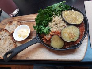 Eggplant wuthe harissa beans at Gathered Kitchen in Glebe