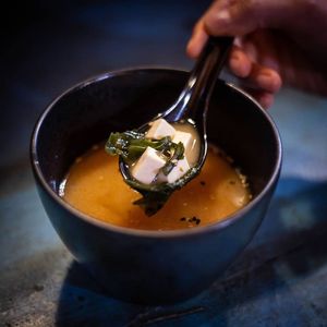 Japanese traditional miso soup with tofu and seaweed. It goes well with any of our dishes, for example, as a starter. [vegan] at Tokyo Street in Helsinki