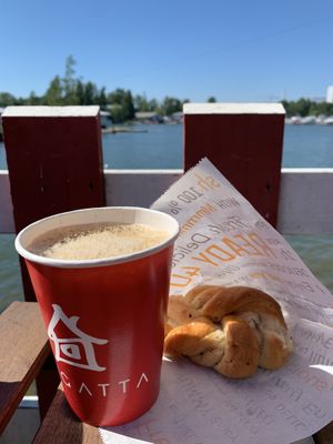Finnish coffee with milk and the famous Cardamom bun   at Regatta in Helsinki